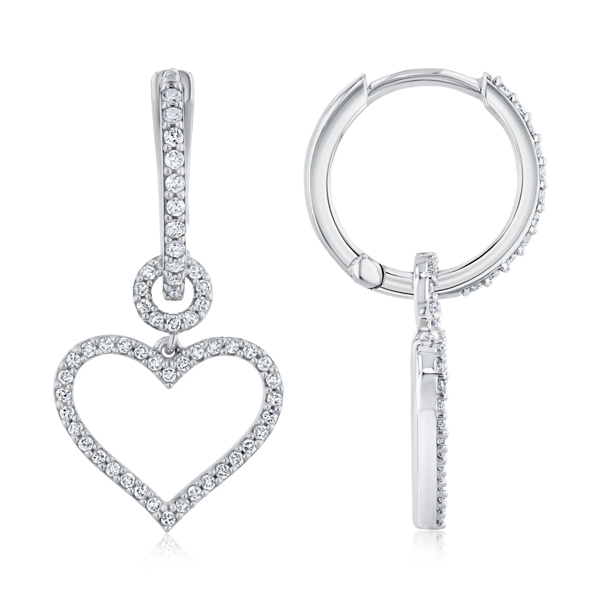1/4ctw Diamond Heart Sterling Silver Hoop Drop Earrings