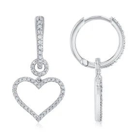 1/4ctw Diamond Heart Sterling Silver Hoop Drop Earrings