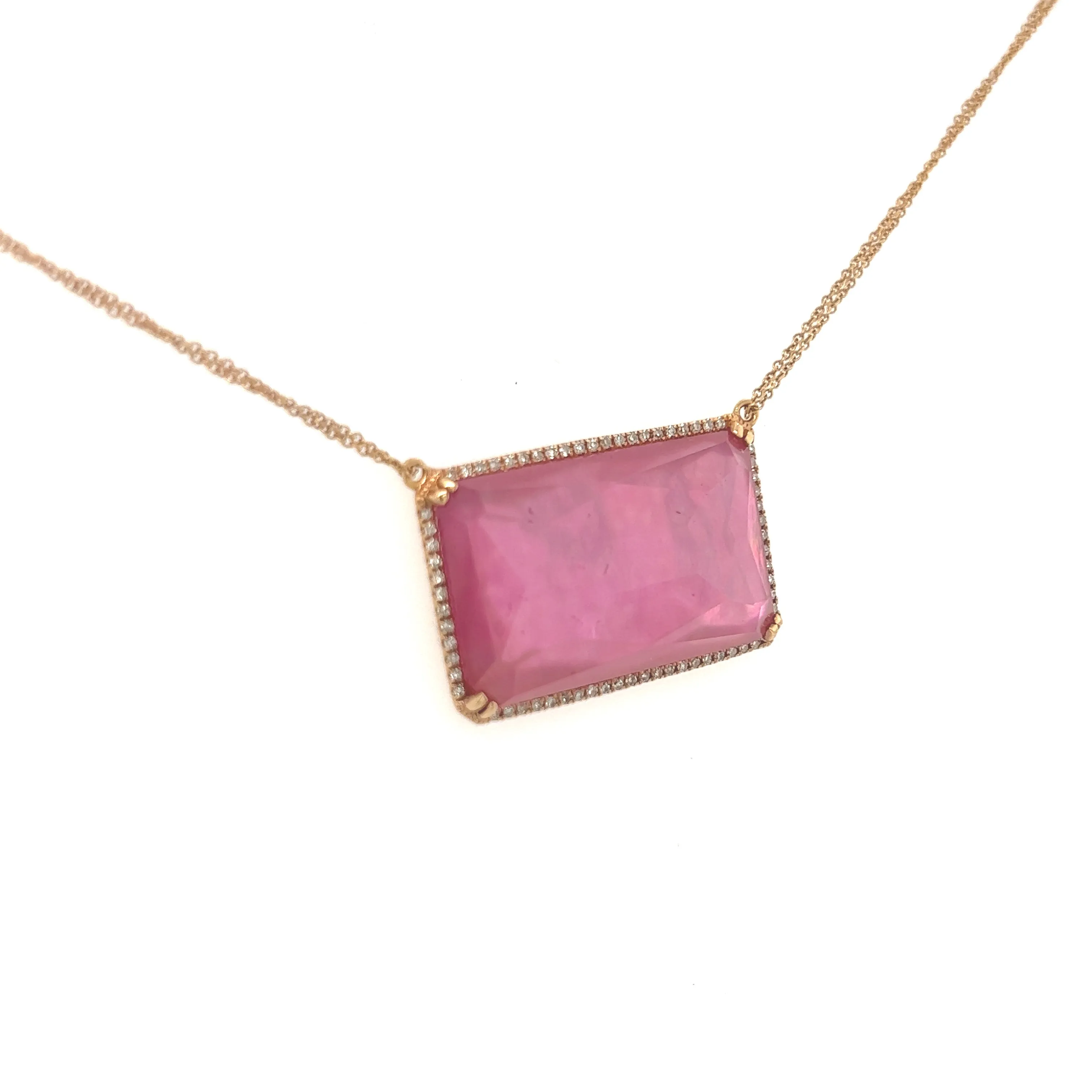 14K Rose Gold Diamond Pendant with Cable Necklace 16"