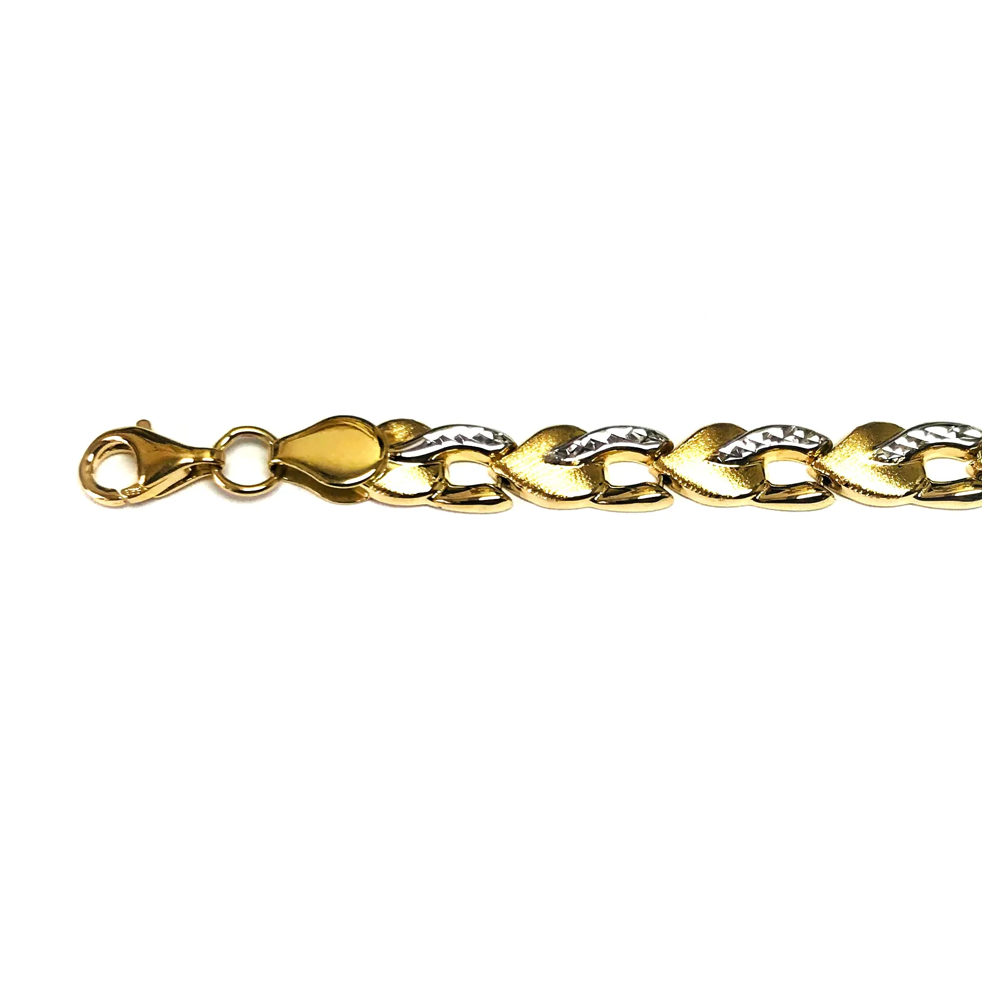 14k Yellow And White Gold Heart Links Bracelet, 7,25"