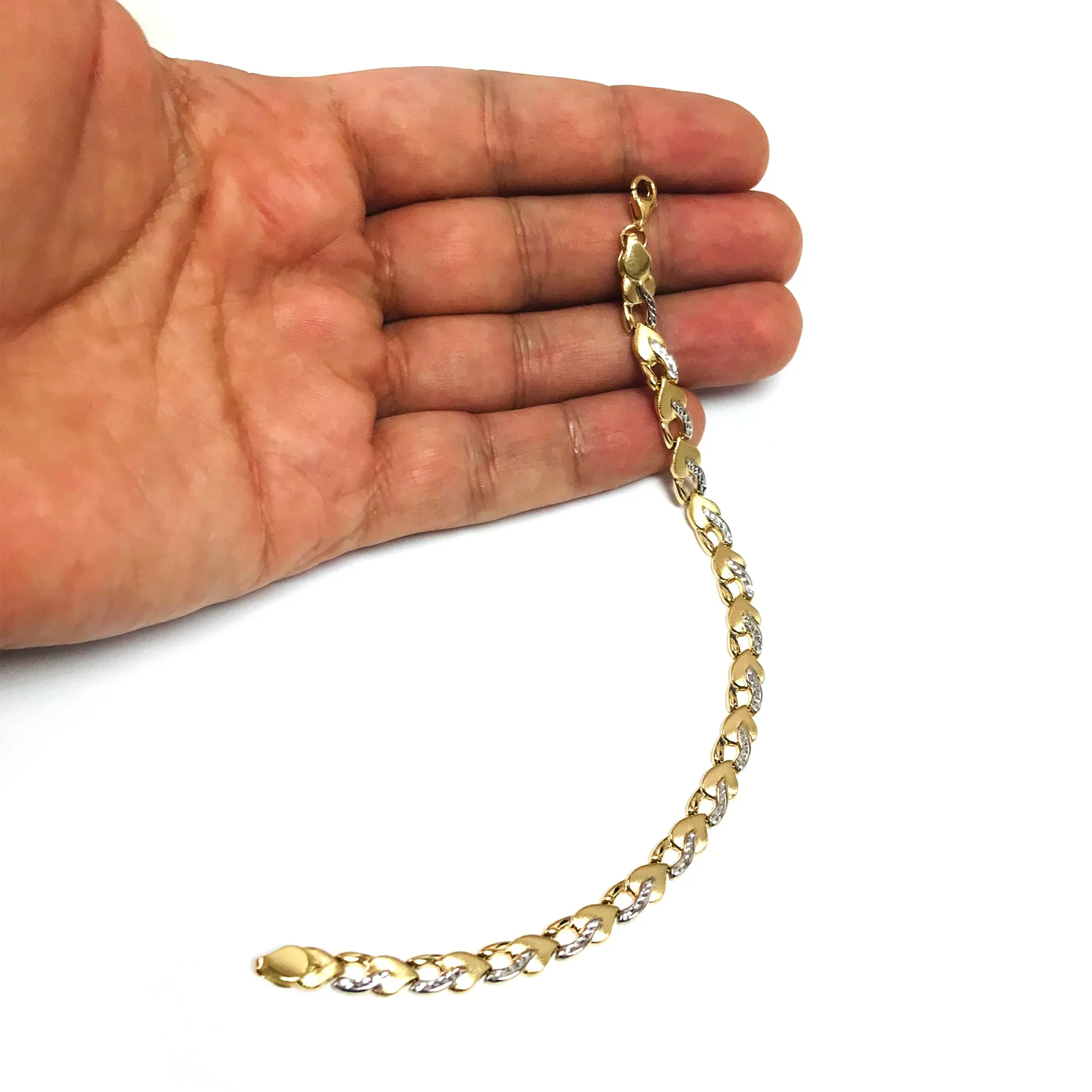 14k Yellow And White Gold Heart Links Bracelet, 7,25"