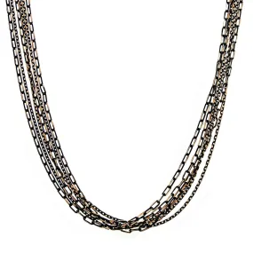 1928 Jewelry Eclipse Black And Gold Stranded Mixed Chain Necklace 16"   3" Extender