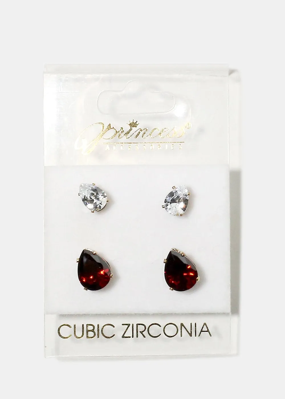 2-Pair Teardrop Gemstone Earrings