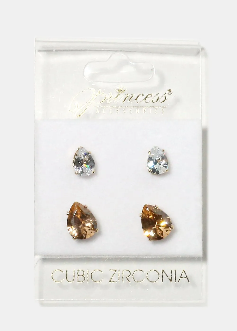2-Pair Teardrop Gemstone Earrings