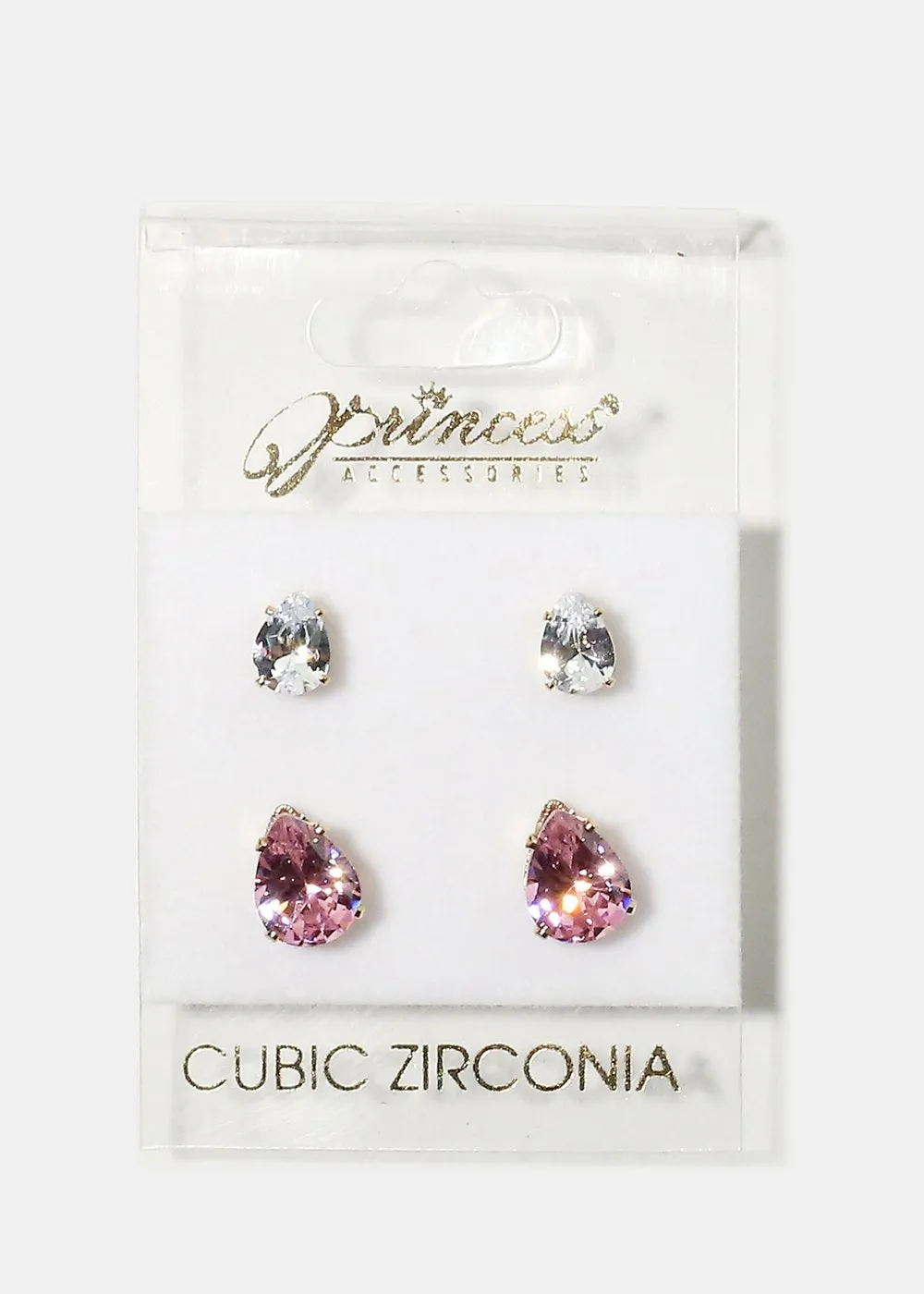 2-Pair Teardrop Gemstone Earrings