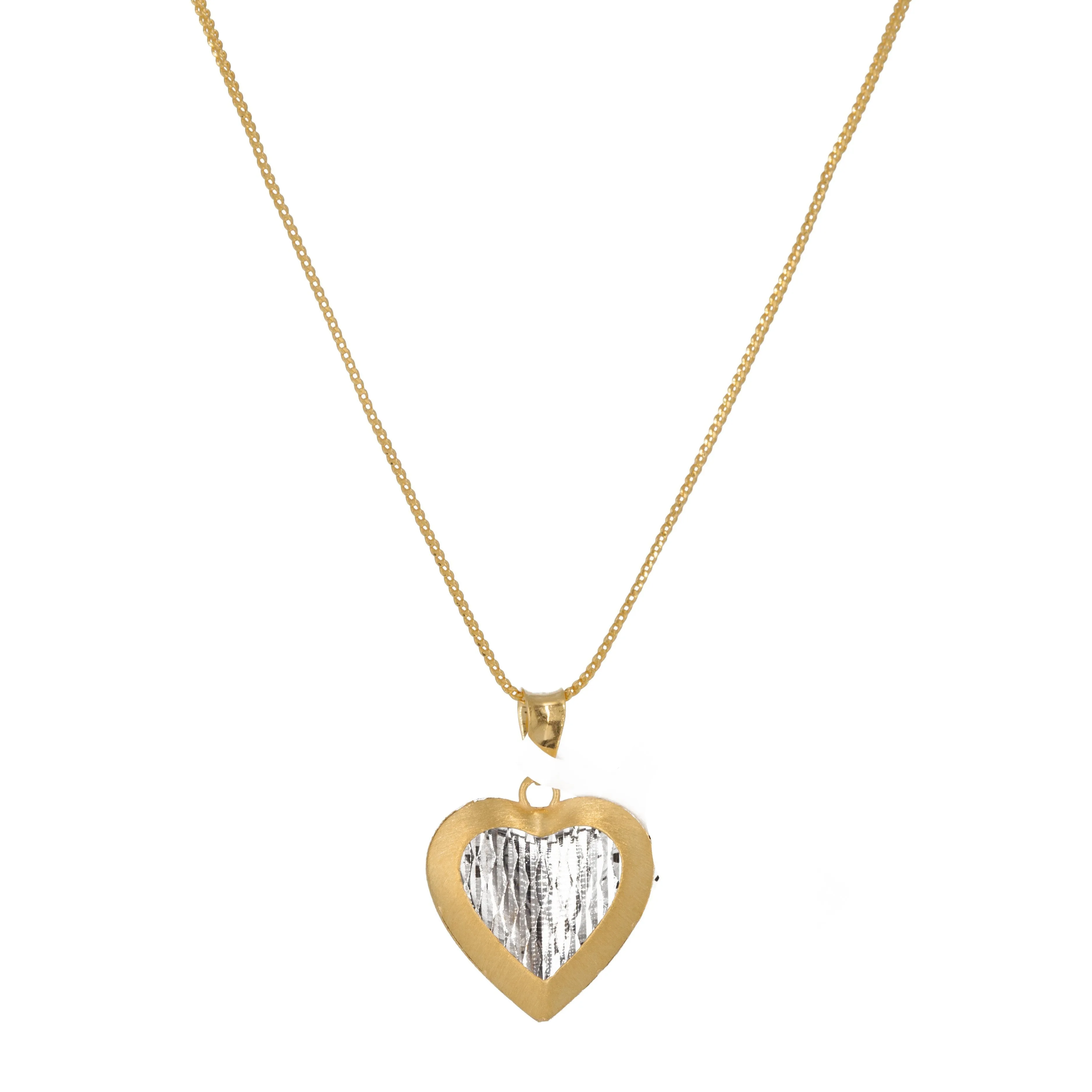 22K Two Tone Gold Heart Shaped Necklace Pendant & Earrings Set