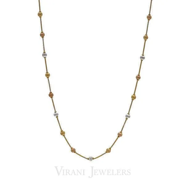 22K Yellow Gold Chain Necklace W/ Tri Tone Gold Ball Accents