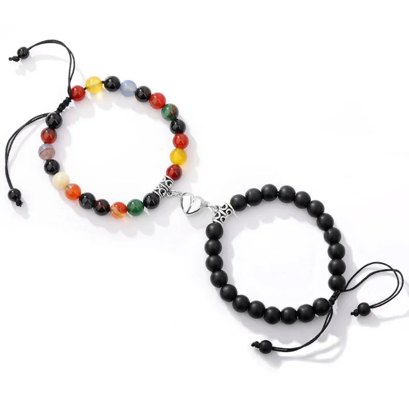 2Pcs Romantic Couple and Friendship Matching Heart Beaded Bracelets Set
