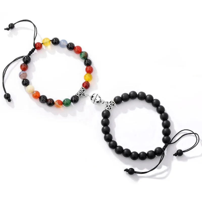 2Pcs Romantic Couple and Friendship Matching Heart Beaded Bracelets Set