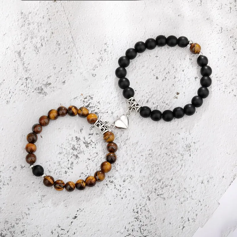 2Pcs Romantic Couple and Friendship Matching Heart Beaded Bracelets Set