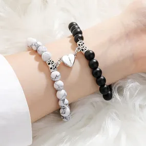 2Pcs Romantic Couple and Friendship Matching Heart Beaded Bracelets Set