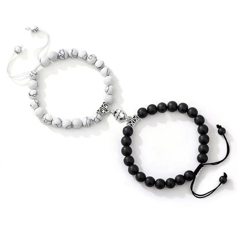 2Pcs Romantic Couple and Friendship Matching Heart Beaded Bracelets Set