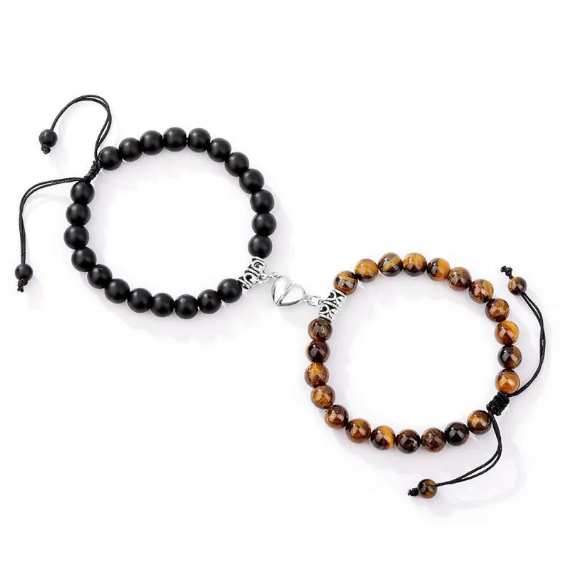 2Pcs Romantic Couple and Friendship Matching Heart Beaded Bracelets Set