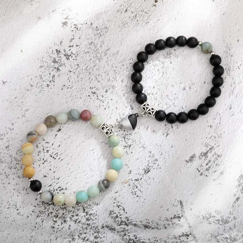 2Pcs Romantic Couple and Friendship Matching Heart Beaded Bracelets Set