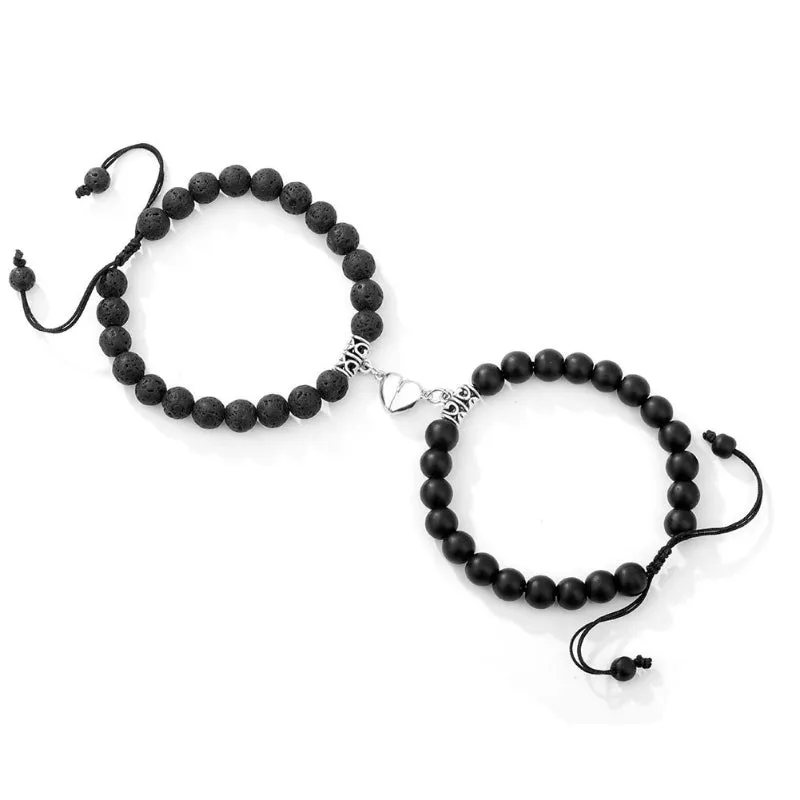 2Pcs Romantic Couple and Friendship Matching Heart Beaded Bracelets Set