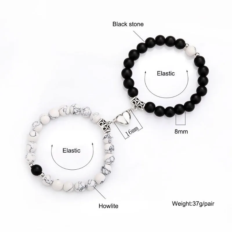 2Pcs Romantic Couple and Friendship Matching Heart Beaded Bracelets Set