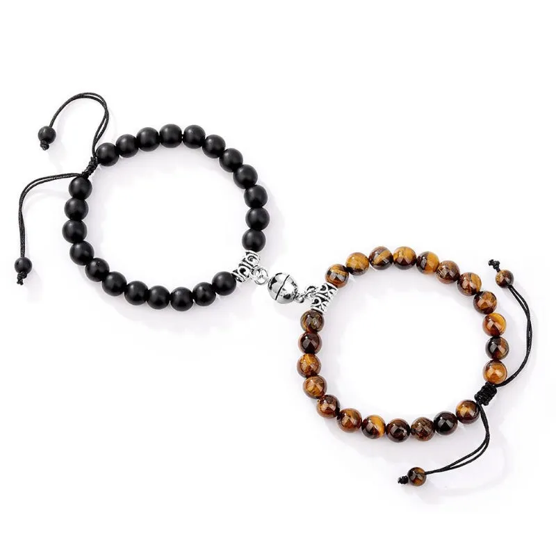 2Pcs Romantic Couple and Friendship Matching Heart Beaded Bracelets Set