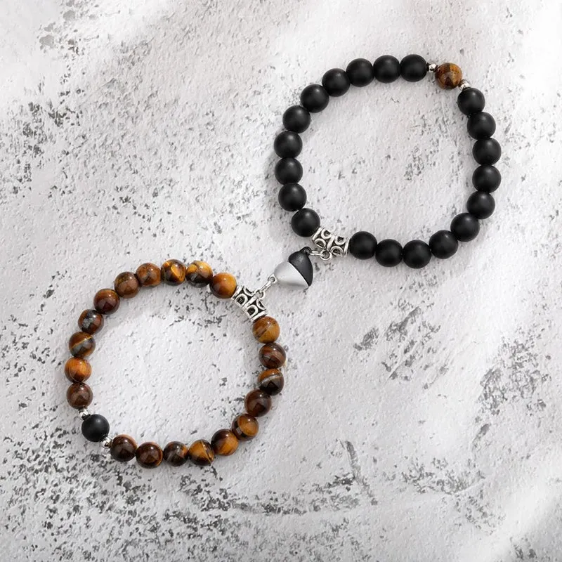 2Pcs Romantic Couple and Friendship Matching Heart Beaded Bracelets Set