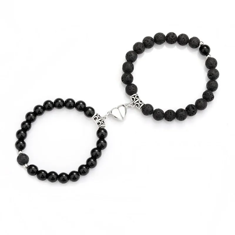 2Pcs Romantic Couple and Friendship Matching Heart Beaded Bracelets Set