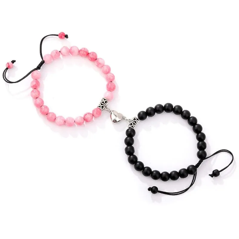 2Pcs Romantic Couple and Friendship Matching Heart Beaded Bracelets Set
