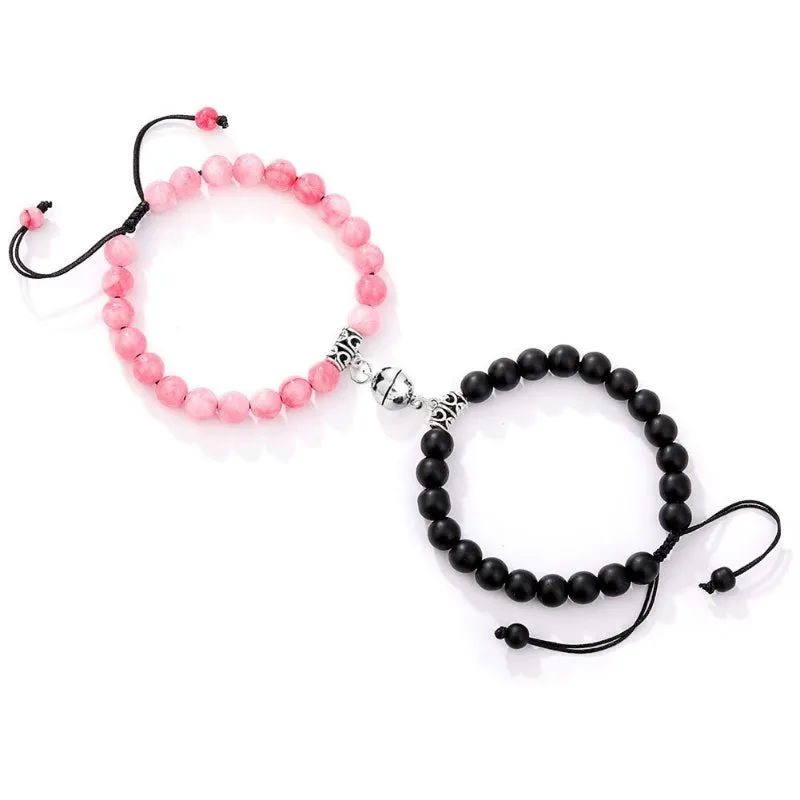 2Pcs Romantic Couple and Friendship Matching Heart Beaded Bracelets Set