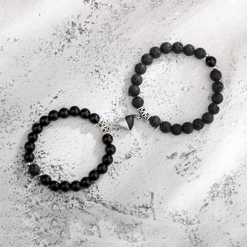 2Pcs Romantic Couple and Friendship Matching Heart Beaded Bracelets Set