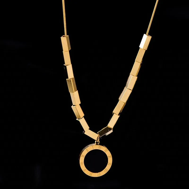316L Stainless Steel Double-sided Epoxy Necklace Round Square Stitching Creative Fashion Pendant