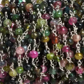 4mm Multi Tourmaline Round Silver Plated Chain 33 beads