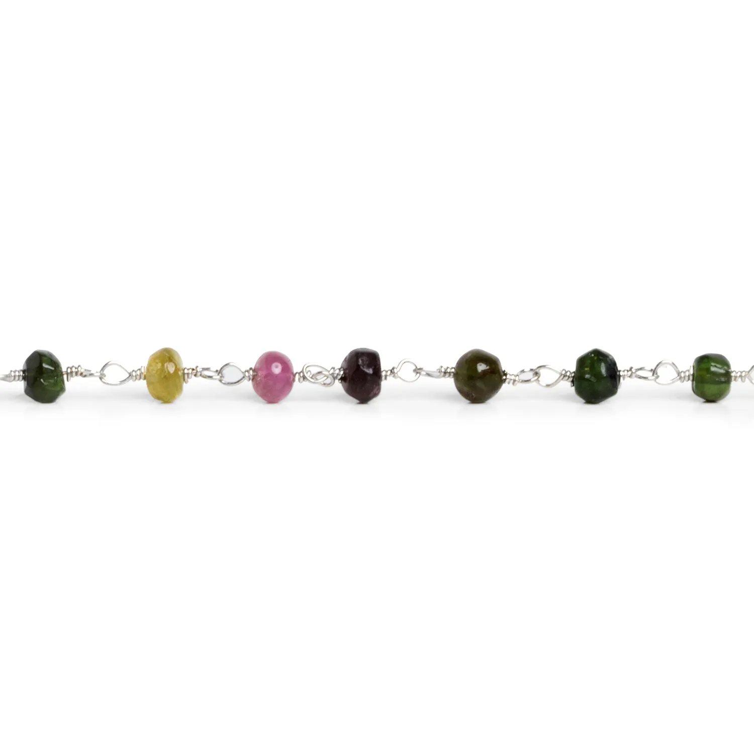 4mm Multi Tourmaline Round Silver Plated Chain 33 beads