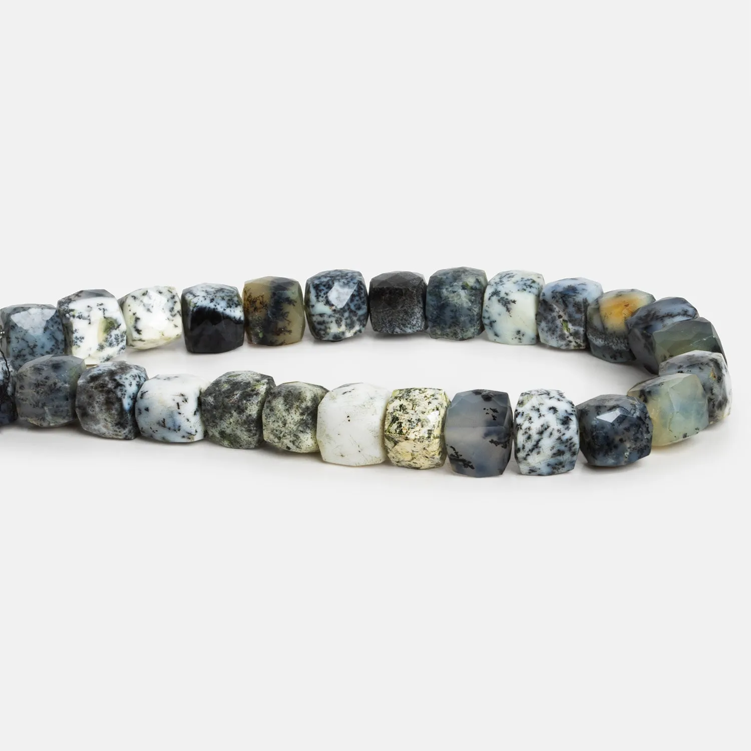 8.5mm Dendritic Opal Faceted Cubes 8 inch 23 beads