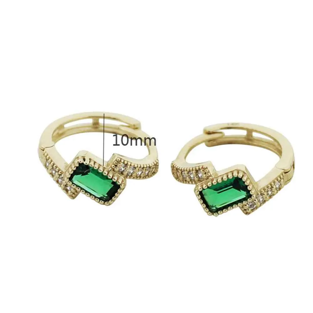 925 Sterling Silver Hoop Earrings Charm Jewelry - Square Emerald Zircon - Xm351