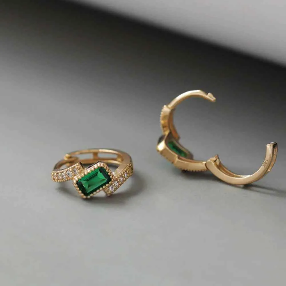925 Sterling Silver Hoop Earrings Charm Jewelry - Square Emerald Zircon - Xm351