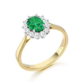 9ct Yellow Gold Lady Di Emerald And Cz Cluster Ring