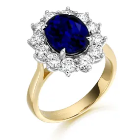 9ct Yellow Gold Princess Di Sapphire CZ Ring