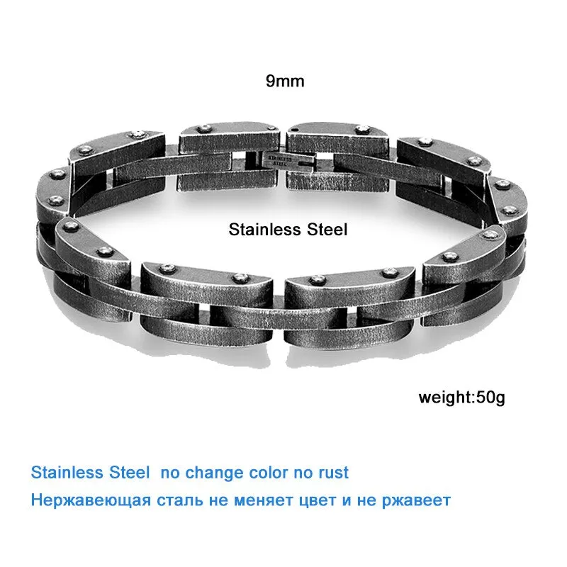 9mm Wide Men Stainless Steel Vintage Black Bicycle Chain Bracelet