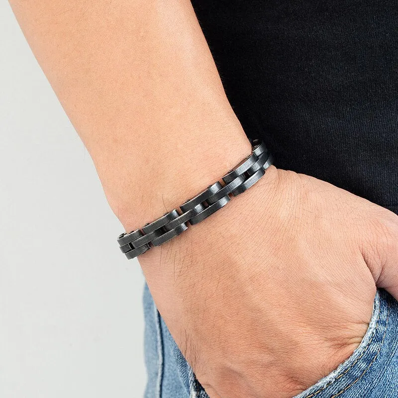 9mm Wide Men Stainless Steel Vintage Black Bicycle Chain Bracelet