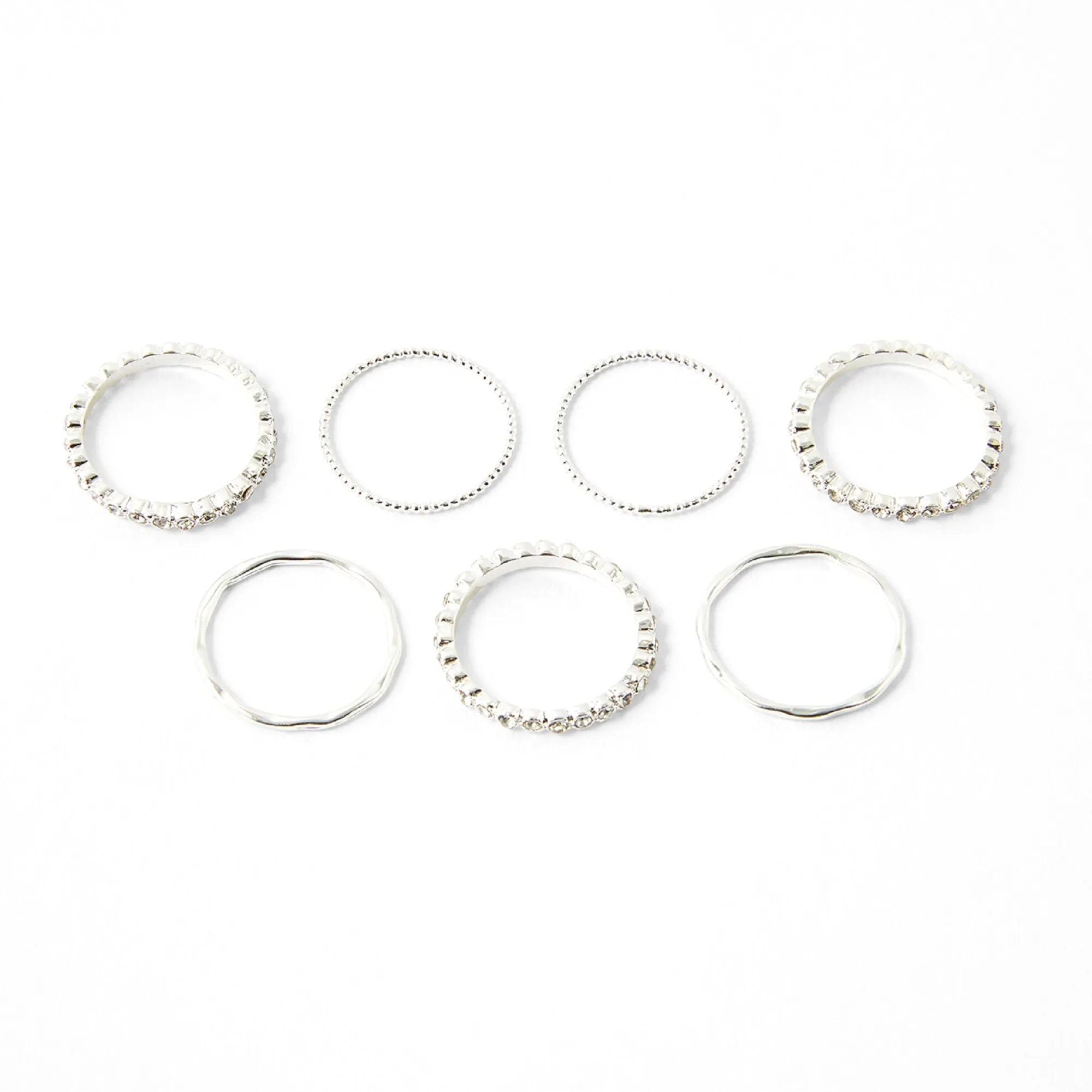 Accessorize London Women's Silver set of 7 Pave Organic Stacking Rings-Small