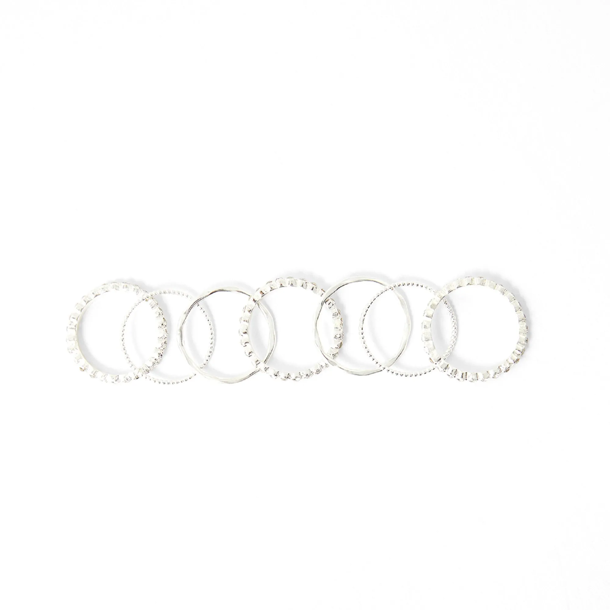 Accessorize London Women's Silver set of 7 Pave Organic Stacking Rings-Small
