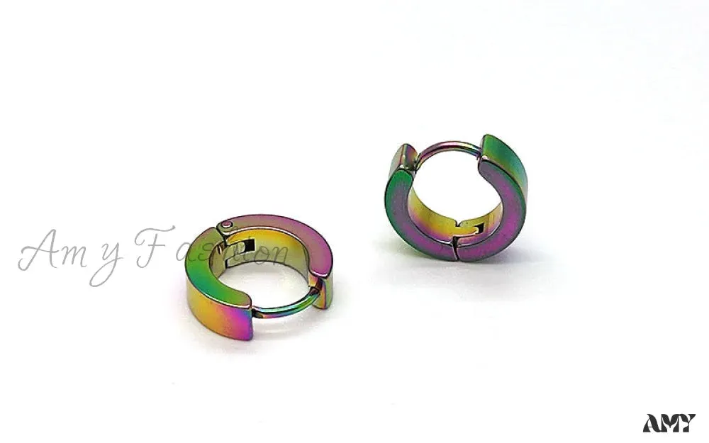 Amy Fashion - Stainless Steel Rainbow Colorful Hoop Earrings