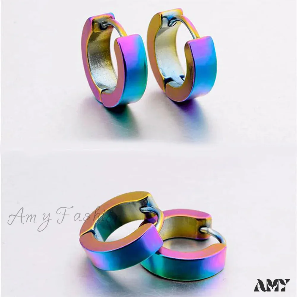 Amy Fashion - Stainless Steel Rainbow Colorful Hoop Earrings