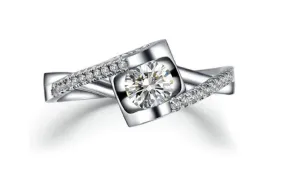Angel's Heart White Gold Plated CZ Crystal Wedding Ring(6,7,8)