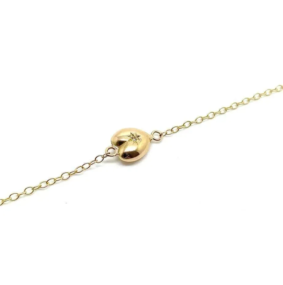 Antique Victorian Diamond Star Heart 15ct Gold Bracelet