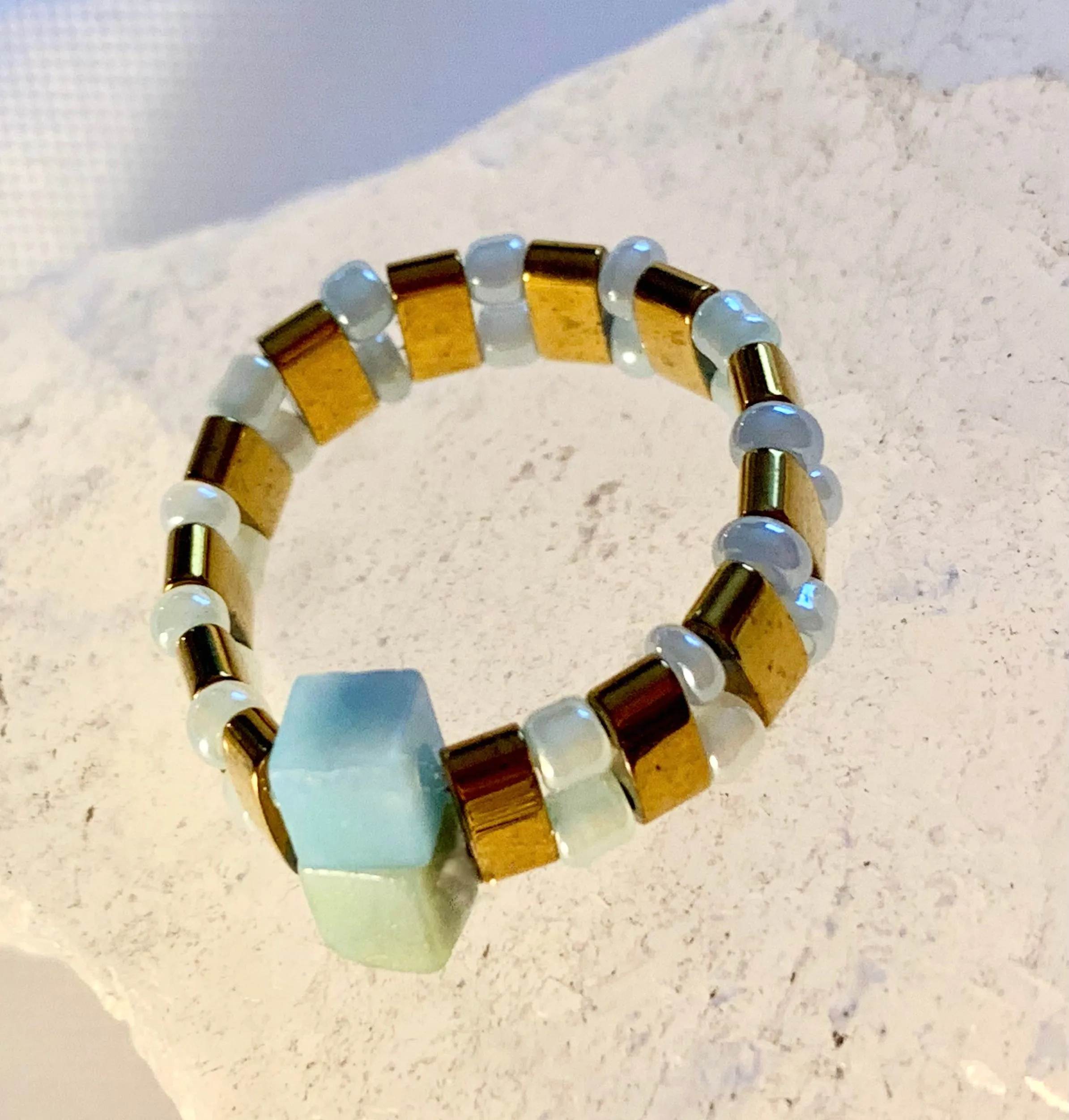 Arwen Handmade Amazonite and Hematite Expandable Rings
