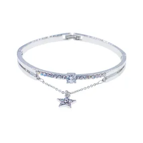 Aude Lucky Star Dangle Cubic Zirconia Bangle Bracelet Silver