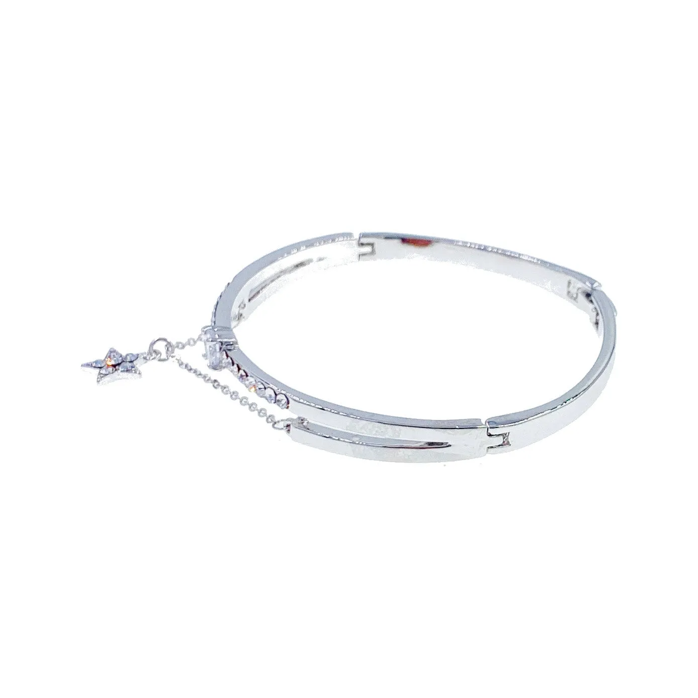 Aude Lucky Star Dangle Cubic Zirconia Bangle Bracelet Silver