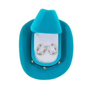 AWST Int'l Horseshoes Earrings w/Colorful Cowboy Hat Box