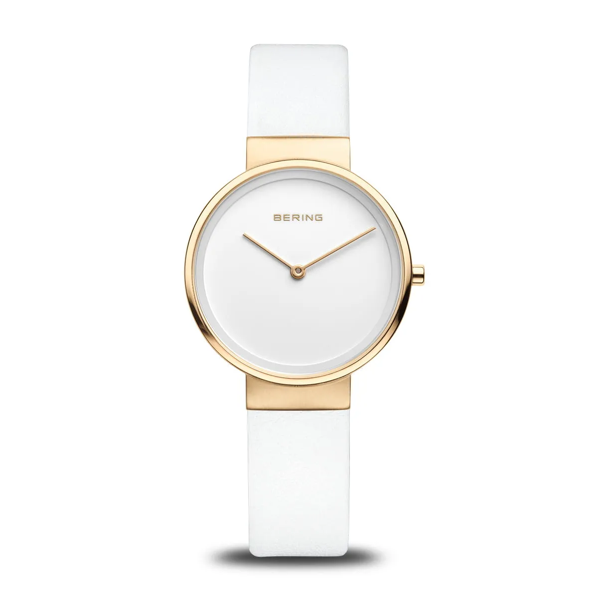 Bering Ladies Gold Plated White Dial & Leather Strap Watch