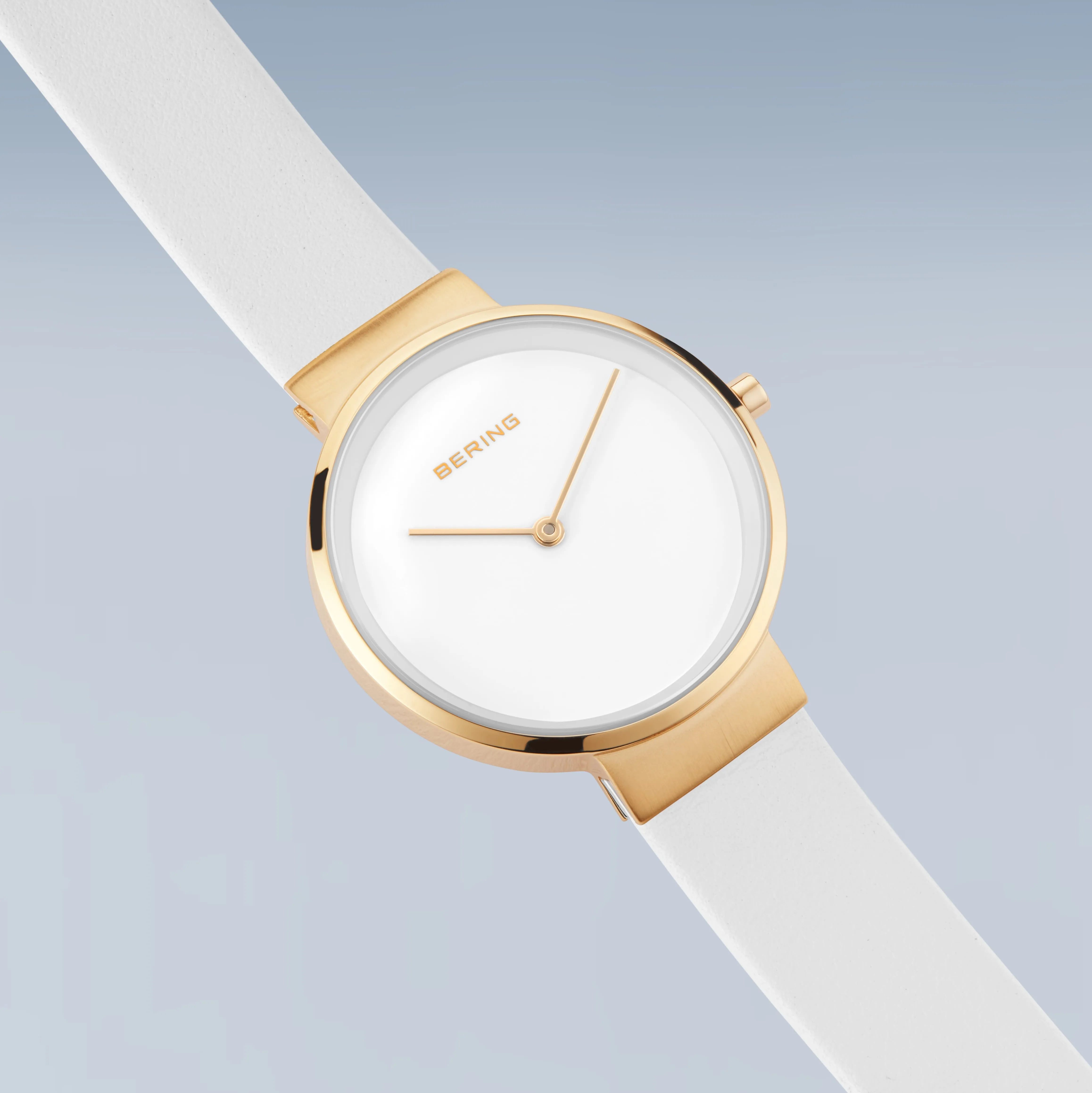 Bering Ladies Gold Plated White Dial & Leather Strap Watch