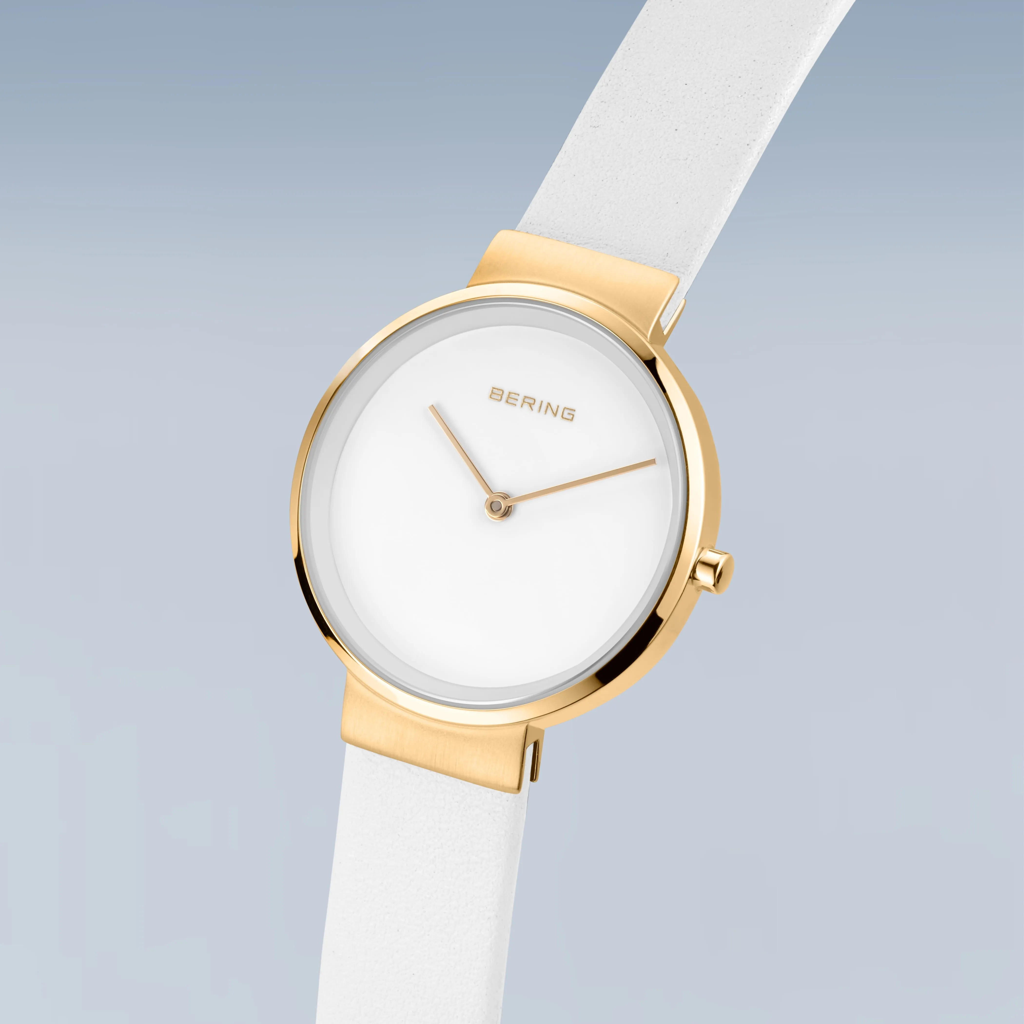 Bering Ladies Gold Plated White Dial & Leather Strap Watch