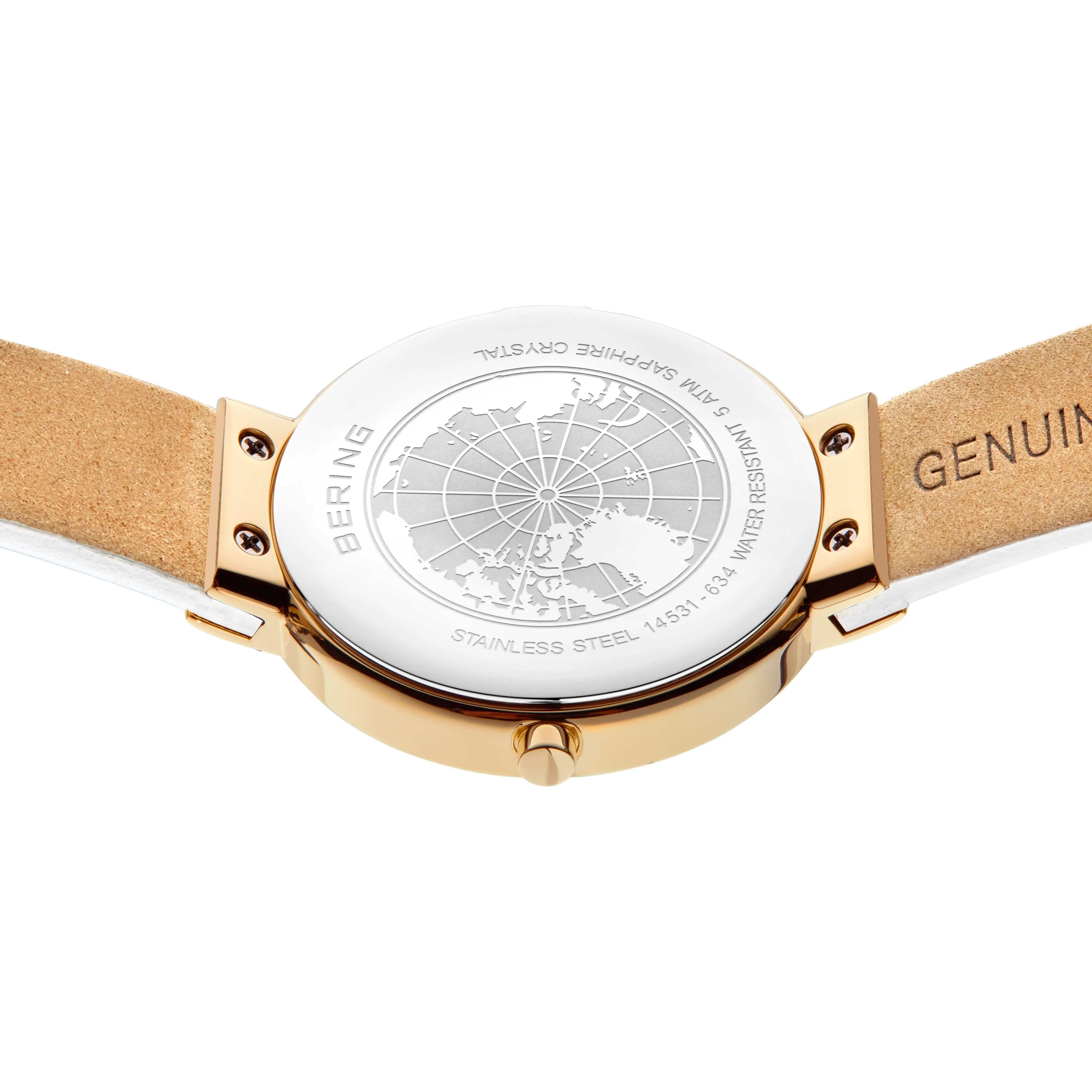 Bering Ladies Gold Plated White Dial & Leather Strap Watch